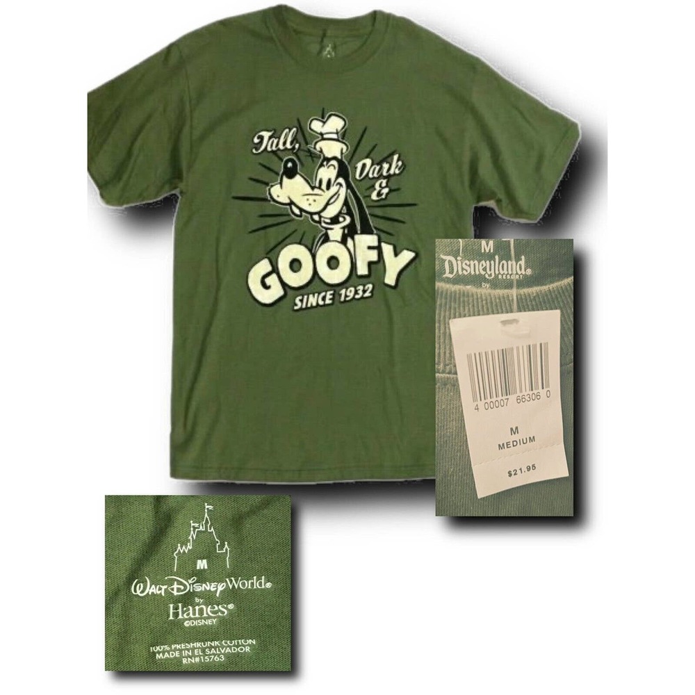 Disney World Parks T-Shirt Tall, Dark & Goofy Since 1932 Adult Medium NWT Green